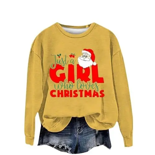 Produktbild: Teenager Mädchen Hoodie Teenager Mädchen Hoodie Weihnachts-Sweatshirt für Damen mit Aufdruck „Just A Girl Who Loves Christmas“, modisch, lässig, Swetchert Jacke Damen Swetchert Jacke (Yellow, XXL)