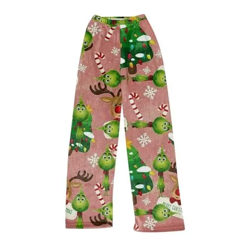 Produktbild: Teenager mädchen Pyjama Hose Schlafanzug Damen Pyjamas Hosen Lang Flanell Pyjama Damen Schlafhose Weich Weihnachten Pyjamas Bequeme Schlafanzughose Frauen Weihnachtsmann Home Rosa S