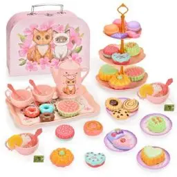 Produktbild: Teeservice Kinder, 46 Teile Kindergeschirr Set für Kinderküche, Spielküche Zubehör für Kinder Küche Tee Party, Rollenspiele für Spielzeug Mädchen 3 4 5 6 7 8 Jahre Geschenkideen