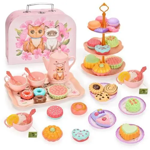 Produktbild: Teeservice Kinder, 46 Teile Kindergeschirr Set für Kinderküche, Spielküche Zubehör für Kinder Küche Tee Party, Rollenspiele für Spielzeug Mädchen 3 4 5 6 7 8 Jahre Geschenkideen