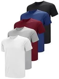 Produktbild: Teesmen T Shirt Herren Sport Männer Kurzarm Basic Atmungsaktive 5er Pack 5 Rundhals Einfarbige Polyester Unifarben Gym Tennis Fitness Mesh Activewear (Multipack 1, XXL)