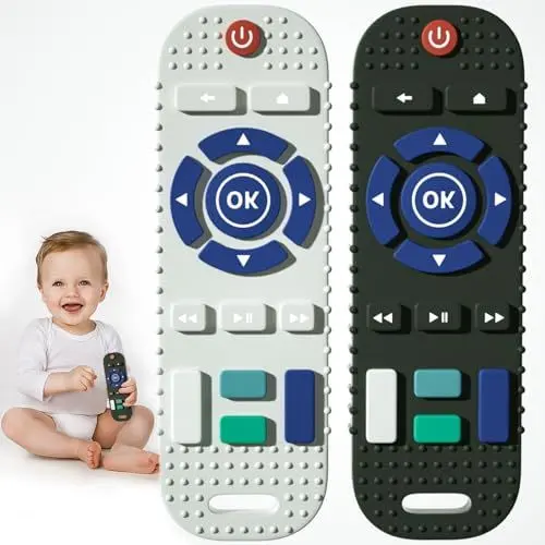 Produktbild: Teething Toys for Baby - MumEZ 2er-Pack Baby Beißspielzeug, Baby Fernbedienung Beißring, Silikon Zahnungshilfe Baby BPA-frei, Zahnen Nursing Zubehör für 3+ Monate Baby (Schwarz + Weiß)