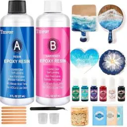Produktbild: Teexpert Epoxidharz Set Anfänger, 474ML/16OZ Kristallklares Epoxyharz Starter-Set mit Untersetzer- und Tablett-Formen, Pigmenten, Harzzubehör, Gießharz-Schmuckherstellungsset für Kunsthandwerk