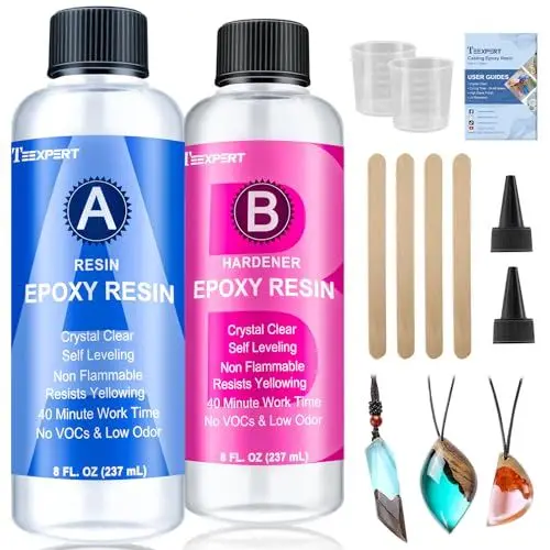 Produktbild: Teexpert Epoxidharz mit Härter, 16oz/474ml Hochglanz epoxidharz Set, Blasenfreies Beschichtungs- und Gießharz für DIY-Kunst, Schmuck, Untersetzer, Weihnachtsdekorationen, Tischplatten, Formen, Holz