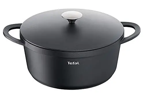 Produktbild: Tefal TRATTORIA E21853 Schmortopf| Aluguss | Gussdeckel | Antihaft-Beschichtung| Gute Wärmespeicherung | für Schmorgerichte | Silikon Griffschutz inkl.| Bratentopf | induktionsgeeignet|Schwarz, 28cm