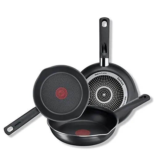 Produktbild: Tefal Day By Day On 3-teiliges Pfannenset 20/24/28 cm, Antihaftversiegelt, tiefe Form mit Ausgießer, Thermo-Signal bei idealer Brattemperatur, nicht induktionsgeeignet, B56490