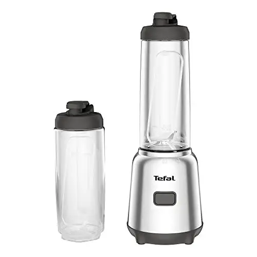 Produktbild: Tefal BL15FD Mix und Move Mini-Standmixer, 300 Watt, 2 Flaschen To-Go in Premium Tritan, kompaktes Design, einfach zu reinigen, abnehmbare Klingen, Einknopfbedienung, Silber/Grau
