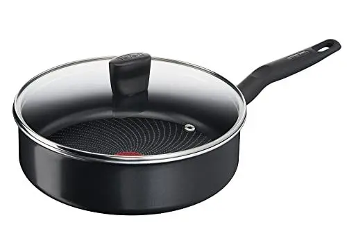 Produktbild: Tefal Schmorpfanne mit Decke 24 cm Start'Easy, Induktion, Titanium-Antihaftversiegelung, Thermo-Signal bei idealer Brattemperatur, Bratpfanne für alle Herdarten geeignet, Aluminium, schwarz, C26732