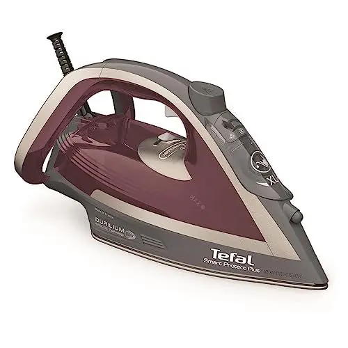 Produktbild: Tefal Dampfbügeleisen Smart Protect Plus, 2800W, kontinuierliche Dampfabgabe von bis zu 40 g/Min., automatische Abschaltung, Vertikaldampf, Durilium Airglide Bügelsohle, weinrot/grau, FV6870