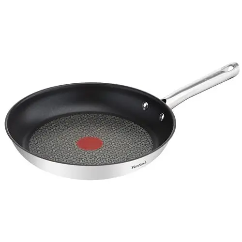 Produktbild: Tefal Duetto Pfanne 28cm, Edelstahlpfanne Induktion, Antihaftversiegelung, Thermo-Signal bei idealer Brattemperatur, leichte Reinigung, Kochen und Anbraten, für alle Herdarten geeignet, A70406