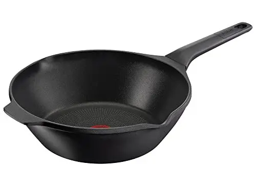 Produktbild: Tefal E24919 Robusto Aluguss Wokpfanne 28 cm, einfache Reinigung, Antihaftversiegelung, Thermo-Signal Temperaturanzeiger, spülmaschinenfest, induktionsgeeignet, Schwarz