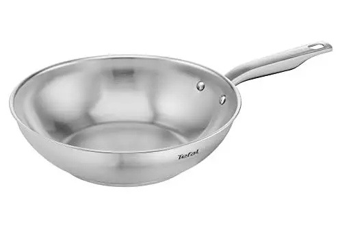 Produktbild: Tefal Virtuoso Wokpfanne Induktion 28 cm, unversiegelt, gebürstetes Finish, backofengeeignet bis zu 250°C, für alle gänigen Herdarten geeignet, hochwertiger Premium-Edelstahl, E49219