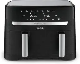 Produktbild: Tefal EY9018 Dual Easy Fry Doppelkammer-Heißluftfritteuse | 5,2/3,1 L Fassungsvermögen | zwei unabhängige Schubladen | 7 automatische Programme | energiesparend | Schwarz