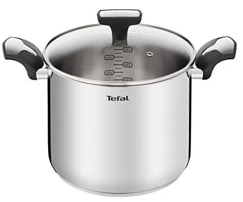 Produktbild: Tefal Emotion Kochtopf, hoch, 22 cm, 6 l, Edelstahl, dicker Boden für gleichmäßige Hitzeverteilung, elegantes Design, robuste Griffe, Glasdeckel, Induktion E3016104, Cranberry