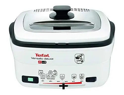 Produktbild: Tefal Multi-Funktions-Fritteuse Versalio Deluxe 9-In-1, Kapazität 1,3 Kg, Inkl. Pfannenwender, Braten, Frittieren, Köcheln, Regelbare Temperatur, Timer, weiß, FR4950