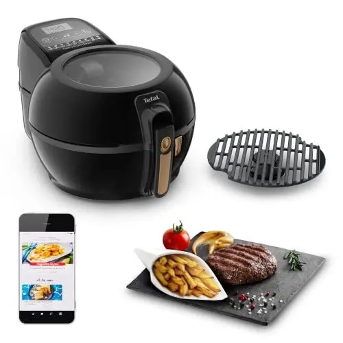 Produktbild: Tefal ActiFry & Grill Genius Heißluftfritteuse, inkl. Grillrost, automatischer Rührarm, 9 aut. Kochprogramme, Kapazität 1,2 kg, gesundes Frittieren ohne Öl, digitales Rezeptbuch, schwarz, FZ7758
