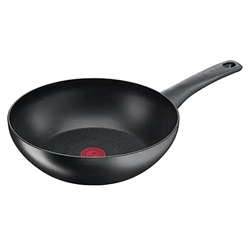 Produktbild: Tefal Ultimate On Wokpfanne Induktion 28 cm, Antihaftversiegelung mit Titanpartikel-Verstärkung, Thermo-Signal bei idealer Brattemperatur, geeignet für alle Herdarten, schwarz, G26019