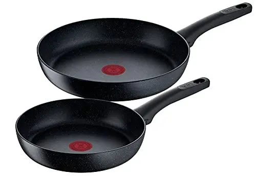 Produktbild: Tefal Black Stone 2-teiliges Pfannenset, 24 und 28 cm, Antihaftbeschichtung, Thermo-Signal bei idealer Brattemperatur, induktionsgeeignet, schwarz, G28191