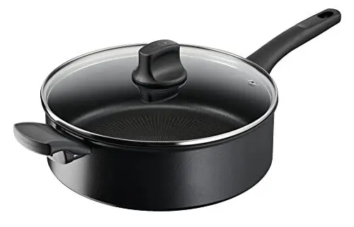 Produktbild: Tefal Hard Titanium On Schmorpfanne 28 cm mit Deckel, Bratpfanne Induktion, Aluminium, Antihaftversiegelung, Thermo-Signal bei idealer Brattemperatur, für alle Herdarten geeignet, Schwarz, G28837