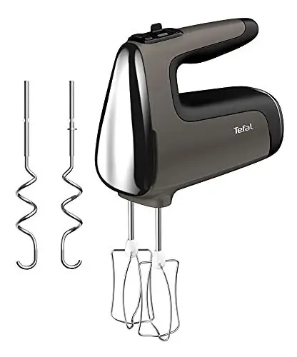 Produktbild: Tefal Power Mix Silence Handmixer, 600 Watt, variabler Geschwindigkeitsregler, Turbo- und Auswurf-Funktion, extrem leiser Motor, Handrührgerät inkl. 2 Rührbesen und 2 Knethaken, grau, HT650E38