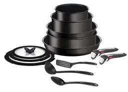 Produktbild: Tefal Ingenio 13-teiliges Kochgeschirr-Set, Antihaftbeschichtung, Induktionstauglich, Pfannen, Töpfe, Deckel, Griffe, Küchenhelfer, L3959343, Schwarz, 24/28 cm