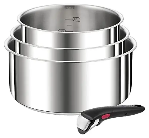 Produktbild: Tefal Ingenio Preference 4-teiliges Topfset Induktion, 16, 18, 20cm mit Griff, stapelbar, platzsparend, hochwertiger Edelstahl, für alle Herdarten geeignet, L898S4