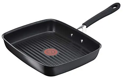 Produktbild: Tefal Jamie Oliver rechteckige Grillpfanne E21741 | Aluguss | Alle Herdarten, auch Induktion | Thermo-Spot Temperaturindikator | Mit Grillstegen | 23 x 27 cm | Schwarz