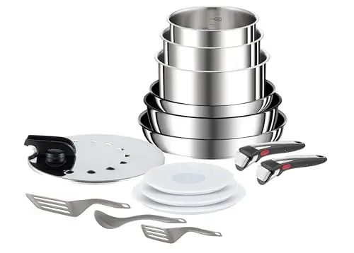 Produktbild: Tefal Ingenio Preference On 15-teiliges Topf und Pfannenset abnehmbarer Griff, stapelbar, platzsparend, Topfset Induktion mit Antihaftversiegelung, einfache Handhabung und Reinigung, L97495