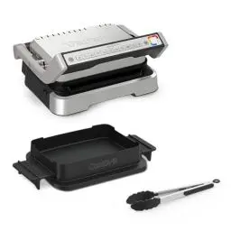Produktbild: Tefal OptiGrill 4in1 Kontaktgrill mit Backschale, Aufklappbar, Tischgrill, 9 Programme, Garstufenanzeige, Elektrogrill, Backofen, GC776D10, Edelstahl/Schwarz