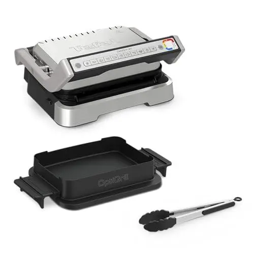 Produktbild: Tefal OptiGrill 4in1 Kontaktgrill mit Backschale, Aufklappbar, Tischgrill, 9 Programme, Garstufenanzeige, Elektrogrill, Backofen, GC776D10, Edelstahl/Schwarz