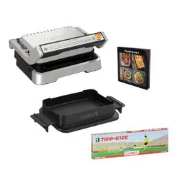 Produktbild: Tefal OptiGrill 4-in-1 Tipp-Kick Edition Kontaktgrill, Grillen/BBQ/Ofen/komplette Mahlzeit, 9 Automatik-Programme, inklusive Backschale und Tipp-Kick Spiel, Silber, GC774D.TK