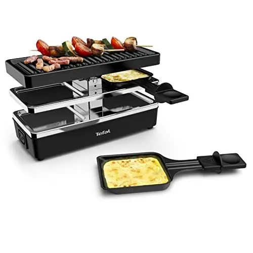 Produktbild: Tefal Plug & Share Raclette 2 Personen, 400 Watt, 2 Pfännchen + Grillplatte, Ein-/Ausschalter, Antihaftbeschichtung, Raclette erweiterbar, abnehmbare Kabel, leichte Reinigung, schwarz/silber, RE2308