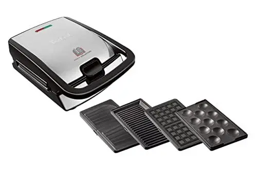 Produktbild: Tefal Snack Collection 4-er Set SW854D, Kombigerät, Inklusive 4 antihaftbeschichter Plattensets, Spülmaschinengeeignet, Panini, Waffeln, Sandwich, süße Küchlein, 700W,Schwarz/Edelstahl