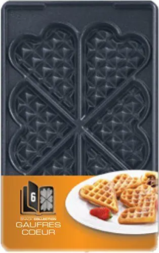 Produktbild: Tefal Platte Herzwaffeln Backform Nummer 6, passend für Tefal Snack Collection SW85XX, inklusive Rezeptbuch, praktische Aufbewahrungs-Box, spülmaschinengeeignet, schwarz, XA8006