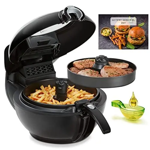 Produktbild: Tefal YV9708 ActiFry Genius XL 2in1 Heißluftfritteuse mit Rührarm, Testsieger, 1,7 kg für 8 Personen, 9 automatische Menüs, 2 Speisen gleichzeitig, gesunde Friteuse ohne Öl, schwarz