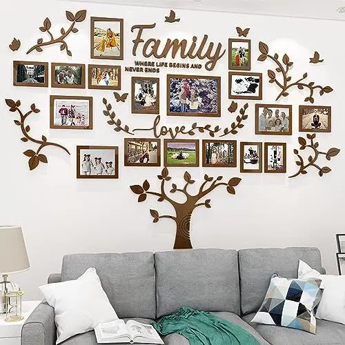 Produktbild: Tefengmaoyi Wandtattoo Baum Stammbaum Wandtattoo Wohnzimmer - 3D DIY Wandsticker Wall Stickers Wanddeko Deko Wandtattoo Baum für Wohnzimmer Schlafzimmer Bilderrahmen (M67-5 Braun)