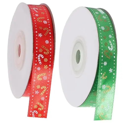 Produktbild: TEHAUX 2rollen Weihnachtsband Mit Cartoon-muster Für Geschenkverpackung Grün Und Rot Für Bastelprojekte Und Festliche Dekoration