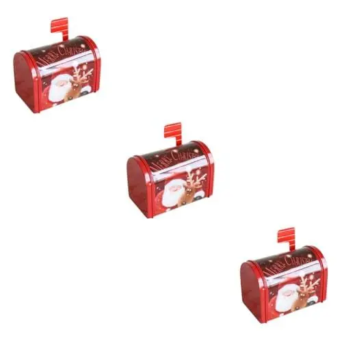 Produktbild: TEHAUX 3 Stk Postfach Aufbewahrungsbox Weihnachtsbriefkasten Aus Geschenkbox Für Weihnachten Weihnachtsbonbondosen Süßigkeitenbox Aus Metall Weißblech Lagerung Rot Keksdose