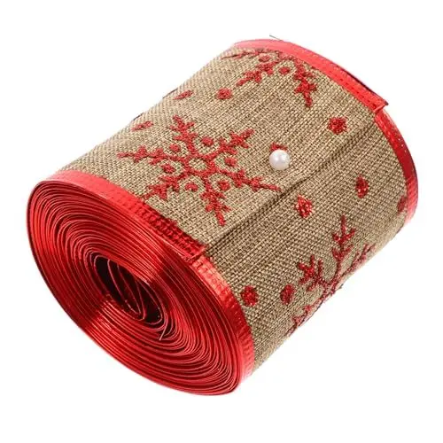 Produktbild: TEHAUX DIY Weihnachtsband 5 Yards | Dekoratives Handgefertigtes Geschenkband Aus 6cm Breitem Goldgeprägtem Stoff Für Festliche Anlässe Und Bastelarbeiten | Ideal Für Weihnachtsgeschenke