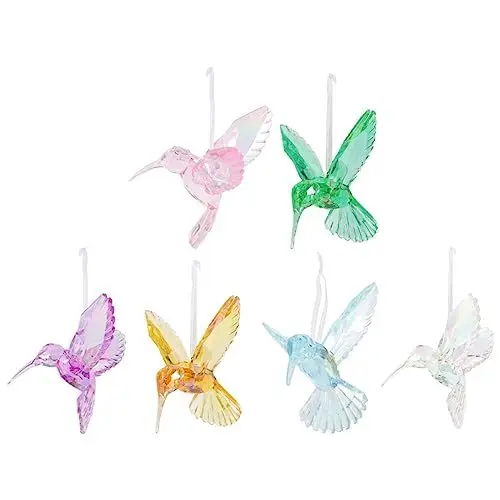 Produktbild: TEHAUX 6 Stück Vogel Anhänger aus Acryl - Transparente Kristall Kolibris - Bunter Sonnenfänger, Windspiel & Fensterdekoration für Garten, Wohnzimmer & Hochzeitsdeko