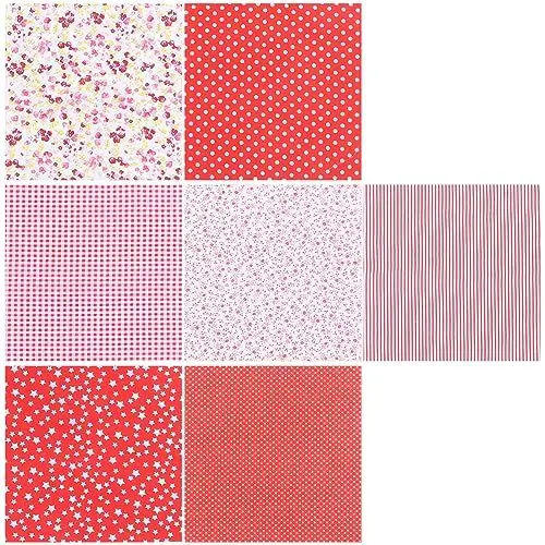 Produktbild: TEHAUX 7st Baumwoll-Patchwork Selber Machen Patchworkdecke Stoff Mit Blumendruck Quiltstoff Quilten Von Patchwork-Material Blumendecke Mini-Quadrat-Stoff Scrapbooking-Stoff Rot Baumwolle