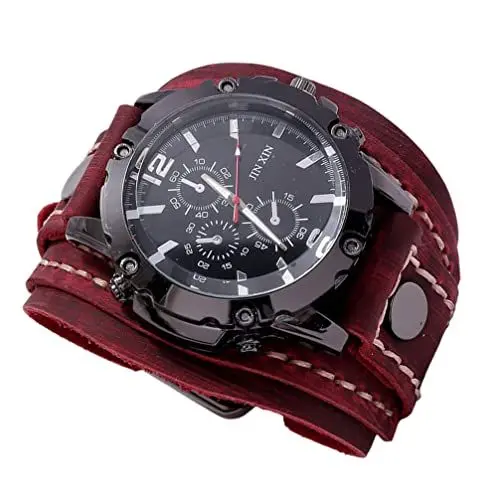 Produktbild: TEHAUX Uhrkette Männliche Armbanduhr Hip-hop-Uhren Quarz-analoguhr Retro-Uhr Im Gothic-Punk-Stil Manschettenarmbanduhr Geschenke Für Männer Herrenuhren Anzahl Abzeichen Fräulein Legierung