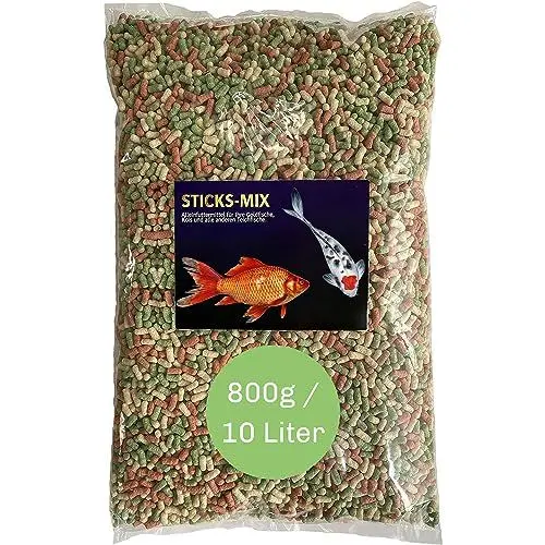 Produktbild: Teich Sticks Mix bunt 10 Liter Beutel, Premium Alleinfuttermittel, Fischfutter, Koifutter, Goldfischfutter, Teichfutter, Teichfischfutter mit Vitaminen Tricolore, Nicht Trübend