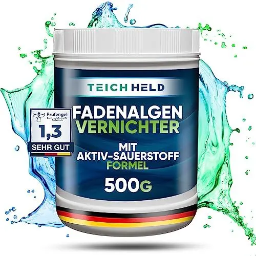 Produktbild: TeichHeld Fadenalgenvernichter teich (360° Schutz für Fische) 500g Extra schnell & effektiv Dank 2in1 Wirkung mit LangzeitEffekt algenmittel algenvernichter algenentferner algen entferner algenstopp