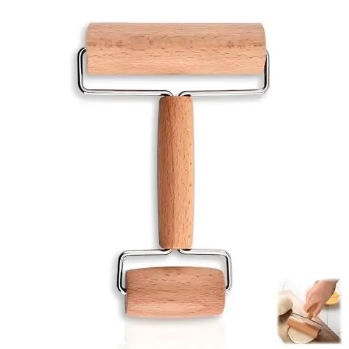 Produktbild: Teigroller Klein, 17 x 11.3 cm Nudelholz Rollstab Holz Teigausroller Backblechroller für Nudelteig Pizza Kuchen Backzubehör