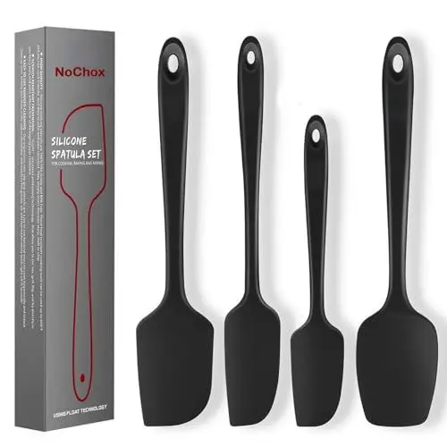 Produktbild: Teigschaber Set, NoChoX Hitzebeständig Silikon spatel + Silikon Kochlöffel, Küche Spatula + Löffel für Thermomix TM5,TM6 und TM31 (Schwarz)
