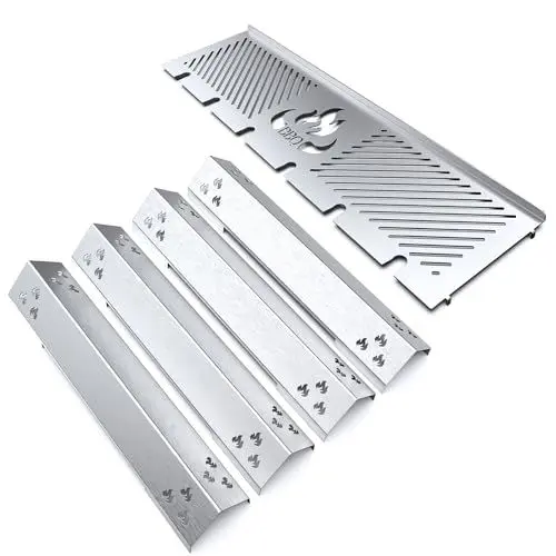 Produktbild: teileplus24 BRWR02 Gasgrill Edelstahl Brennerabdeckung und Multifunktions-Warmhalterost kompatibel mit Rösle Videro G4, G4-S | Edelstahl | Passgenau | Rostfrei, Farbe:4 Leisten + Rost
