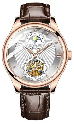 Produktbild: TEINTOP Aesop Herren Uhren Automatikuhr Mechanische Leuchtend Lederarmband(Gold Weiß)