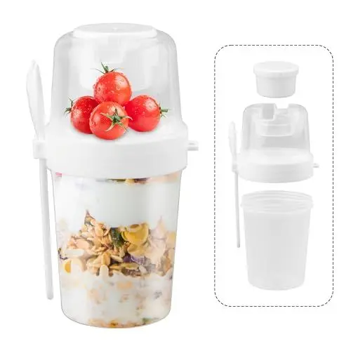 Produktbild: TEKONDA Müslibecher To Go Joghurtbecher To Go mit Löffel 310ML+560ML Auslaufsicherer Joghurt To Go Becher Salatbecher Müsli to go Becher für Arbeit, Schule, Reisen