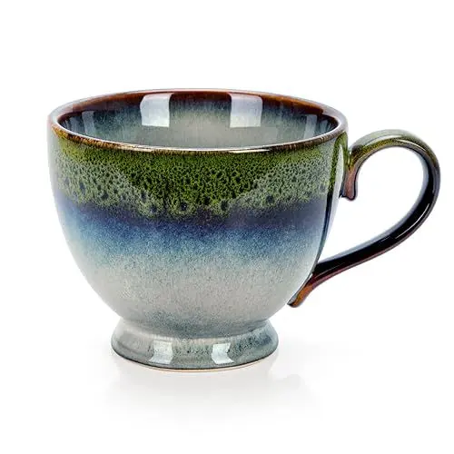 Produktbild: Kaffeetasse Groß, Cappuccino Tassen, Kaffeetasse aus Porzellan, Große Teetasse mit Henkel, Porzellan Cappuccino Tasse Kaffee Milch Tee Tasse (Grün-TW)